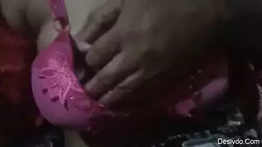Desi wife big boobs pressing and showing by hubby in different bra 4