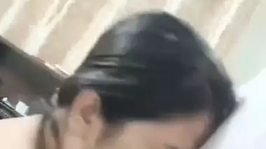 Cute girlfriend hot blowjob to boyfriend with smile